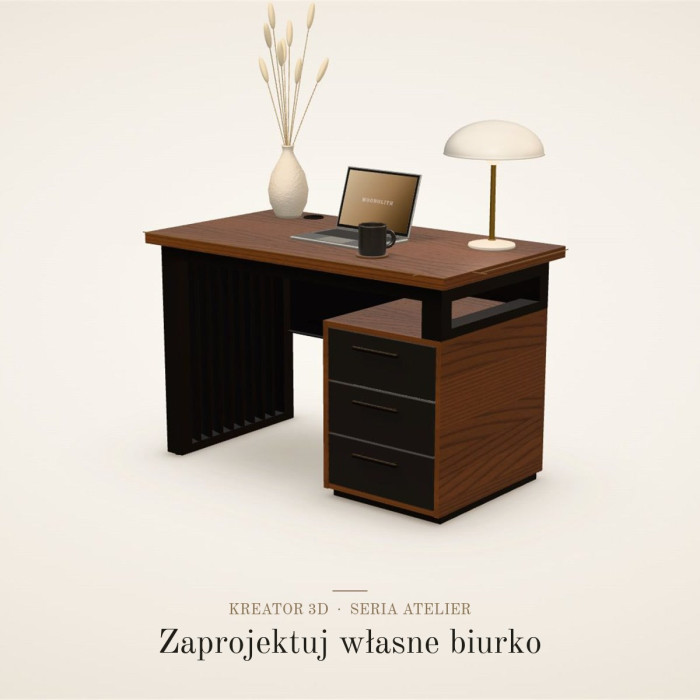 Biurko Atelier na wymiar — wizualizacja z kreatora 3D